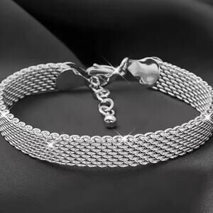 925 Sterling Silver 10mm Chain Mesh Adjustable Woman's Anniversary Birthday Gift